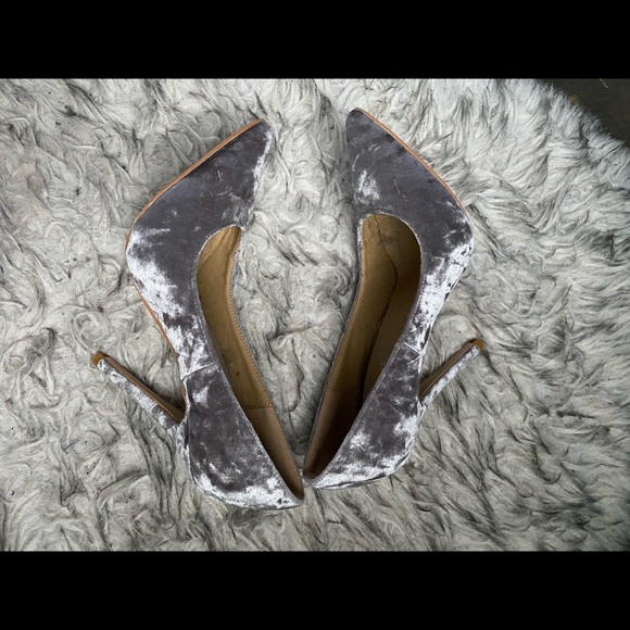 Public Desire velvet grey pointed toe pumps size 4 uk with a 4” heel - Picture 1 of 6
